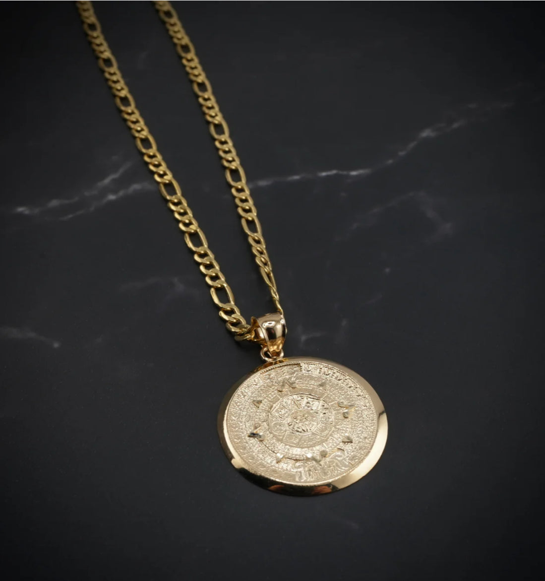 14k Gold Aztec Calendar Chain Set