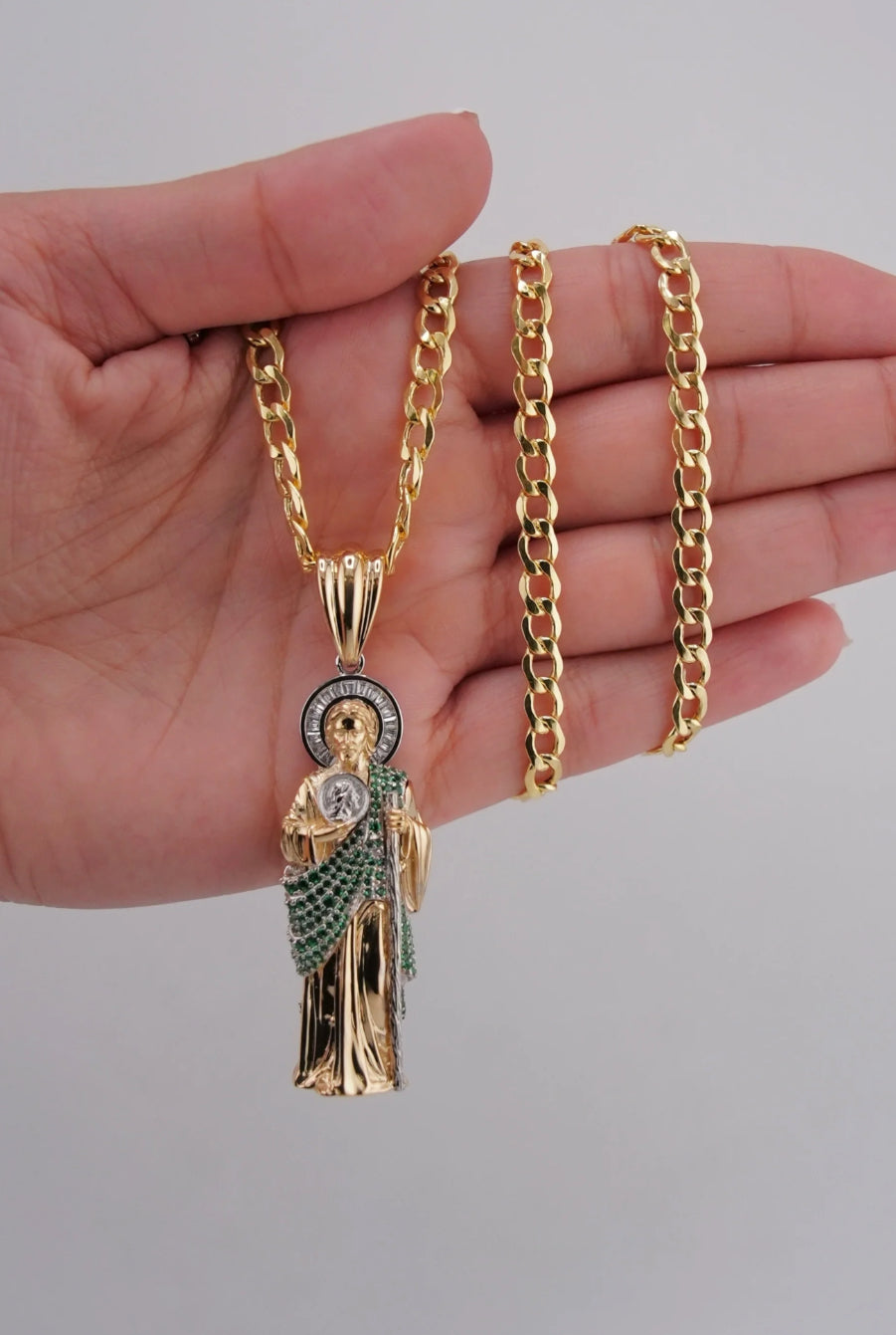 14k Gold Medium 3D San Judas Pendant & Chain Set