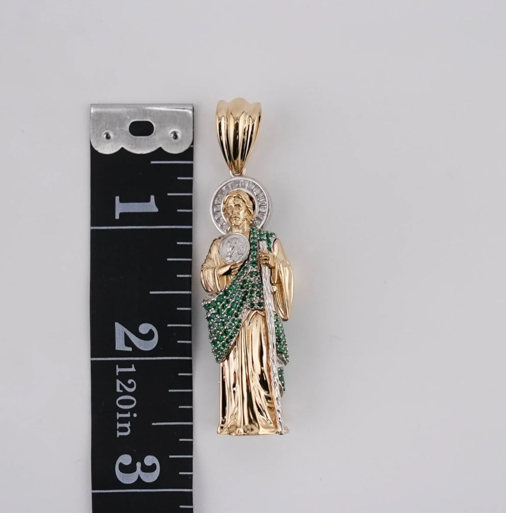 14k Gold Medium 3D San Judas Pendant & Chain Set