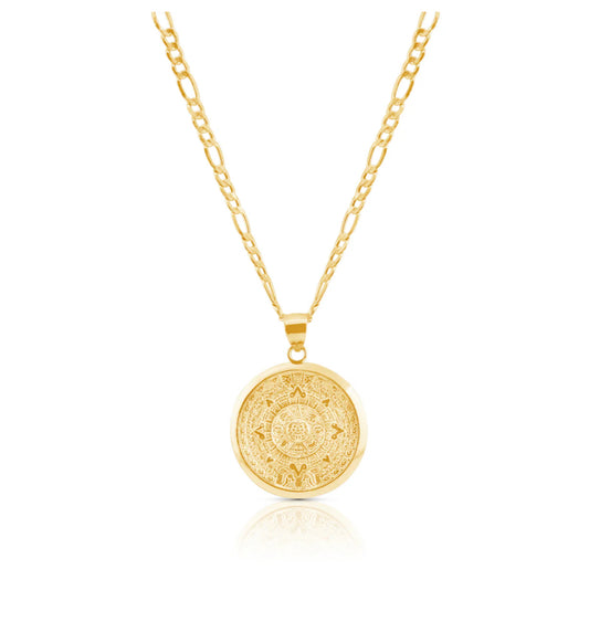 14k Gold Aztec Calendar Chain Set