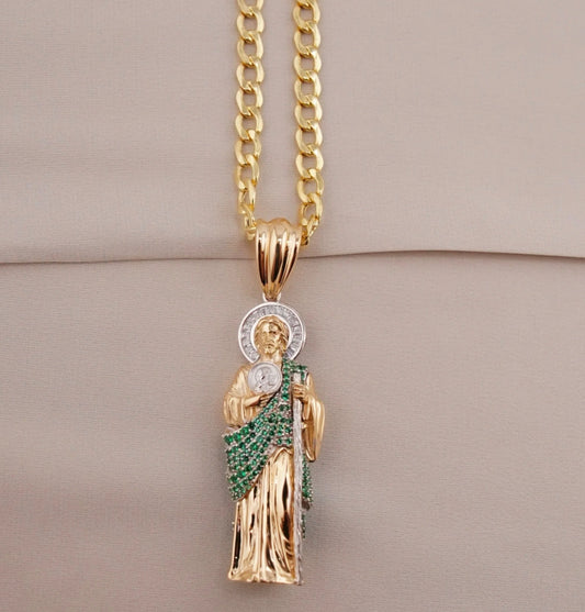 14k Gold Medium 3D San Judas Pendant & Chain Set